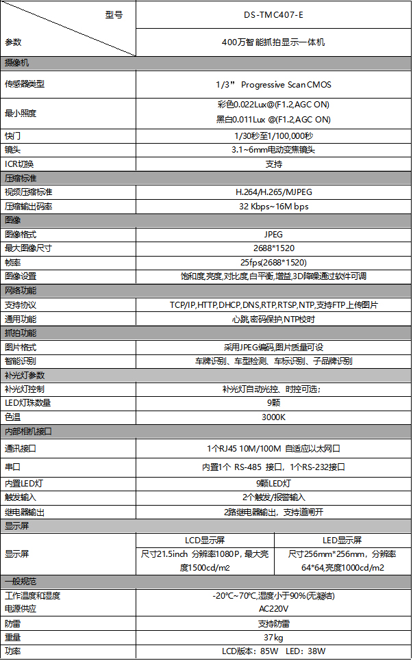 DS-TMC407-E規(guī)格參數(shù)